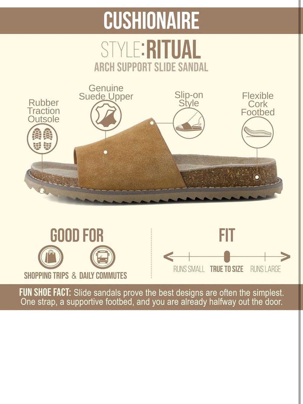 Cushionaire Women's Tan Suede Arch Support Slide Sandals - Picture 2 of 6